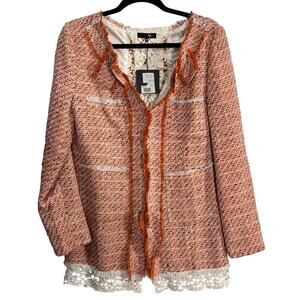 Ryu NWT Tweed Crochet Jacket Orange Cream Soze Medium Boho Classy Professional